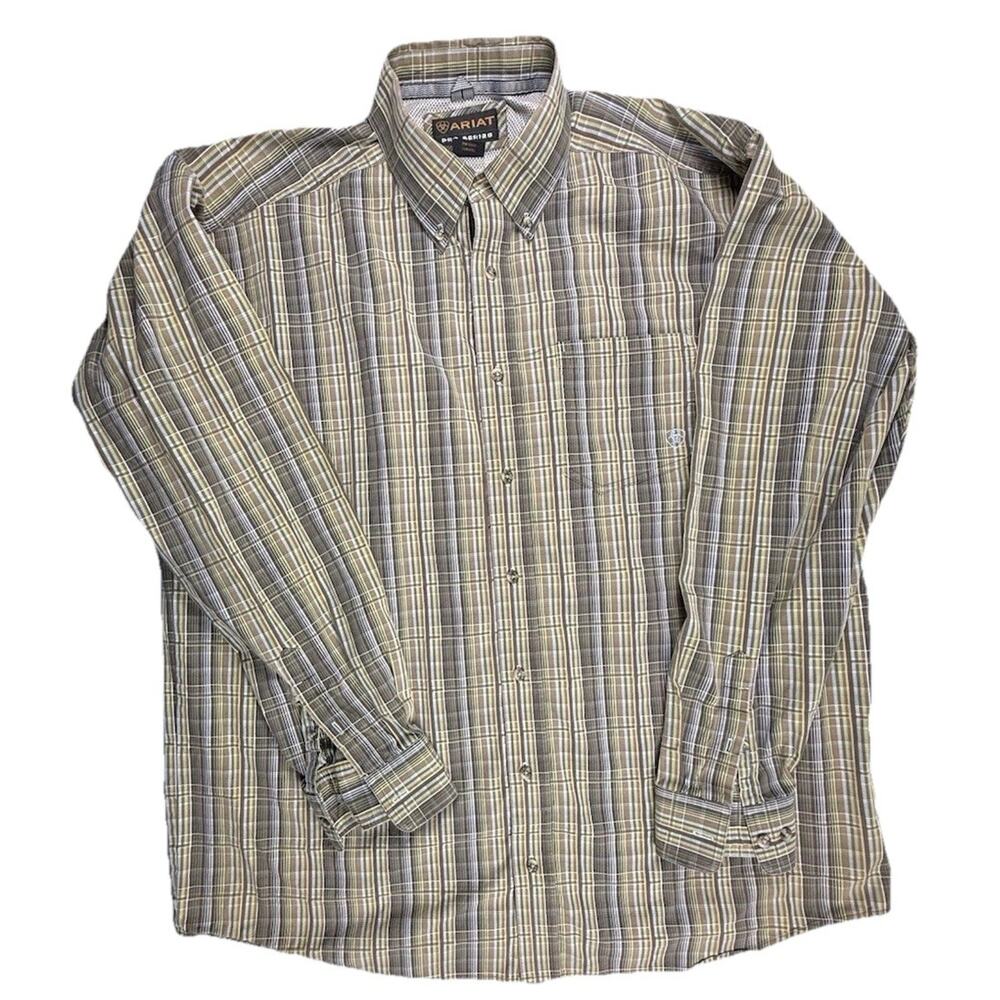 Ariat Pro Series shirt men XXL green plaid Outdoor Hiking Workshirt EUC